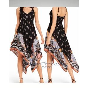 MSRP $88 Express Black Orange Paisley Handkerchief Dress Size S SAME DAY SHIP